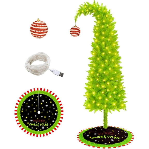 6Ft Grinchi Christmas Tree, Bendable Whimsical Christmas Tree for Home Indoor, Artificial Xmas Tree Lime Green Grinchi Christmas Decorations Outdoor