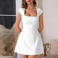 thumbnail image 6 of Women's Square Neck Cap Sleeve Fully Lined Mini Dress Zipper A Line Party Club Dresses, Mother of The Bride Dresses, Formal Wedding Guest Dress(White,M), 6 of 7