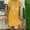 Yellow, variant on Sakmal Cotton Linen Dresses for Women Mini Casual Boho Tshirt Dress Green V Neck Floral Short Sleeve Ladies Sundress L