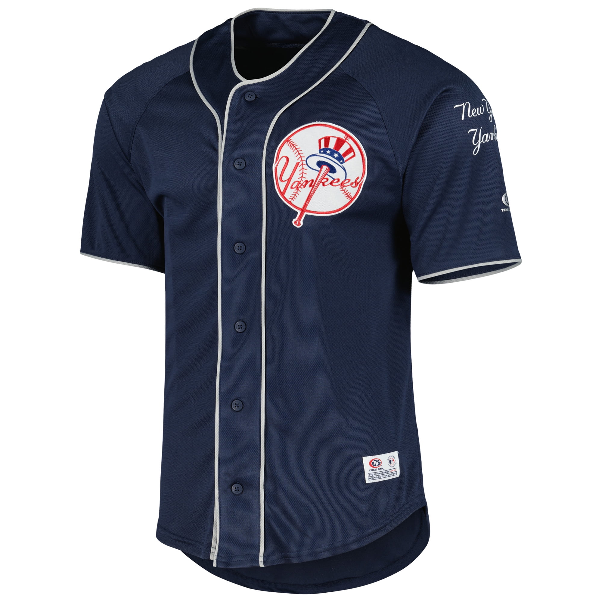Men s Navy New York Yankees Button Up Baseball Jersey Walmart