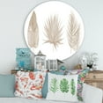 thumbnail image 2 of Designart 'Tropical Beiges Leaves On White' Traditional Circle Metal Wall Art 36x36 - Disc of 36, 2 of 5