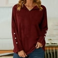 thumbnail image 3 of Scyoekwg Womens Fall Tops Long Sleeve Comfy Clothes for Women V-Neck Button Basic Tops Pullover Tops Trendy Dressy Casual Loose Solid Color Blouses(Wine,XL), 3 of 6