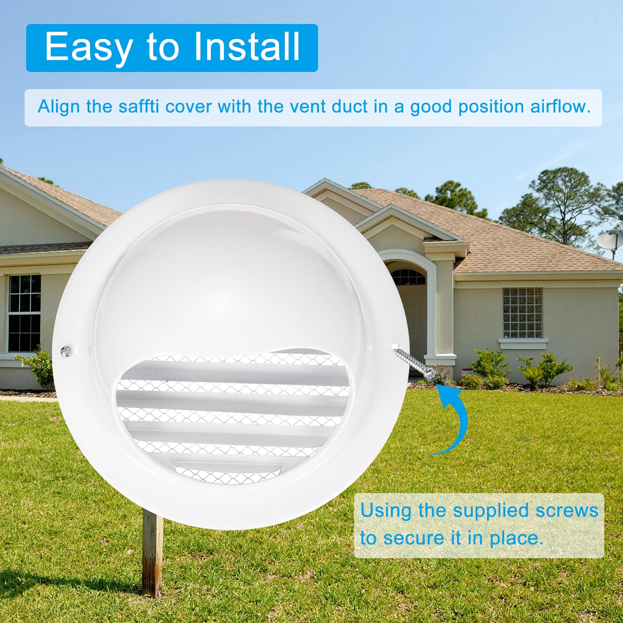 Uxcell Vent Round Cover, Exterior Wall Air Vent Louvered Soffit Vent Exhaust Outlet Hood for HVAC 8 Inch White