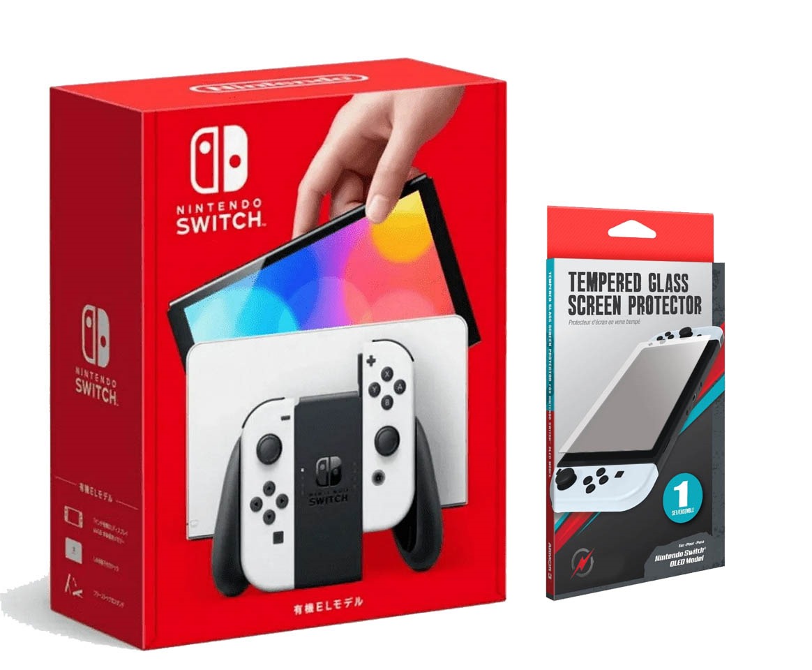Nintendo Switch OLED Model with 64GB, White, Bundle (Imported Version ) Powever Bundle
