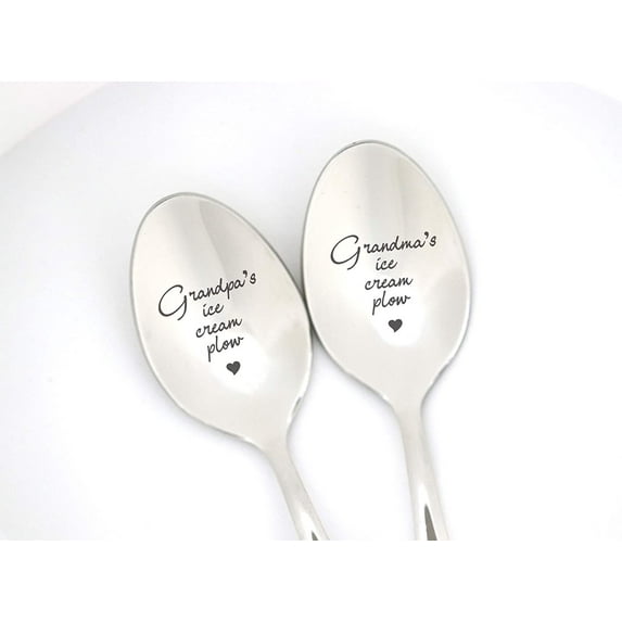 Couple Engraved Spoon - Grandpas / Grandmas Ice Cream Spoon Gift for Dad Mom Ice Cream Lover | Pregnancy Reveal Gift Ideas | Christmas / Thanksgiving gift from Granddaughter Grandson - 7 Inch