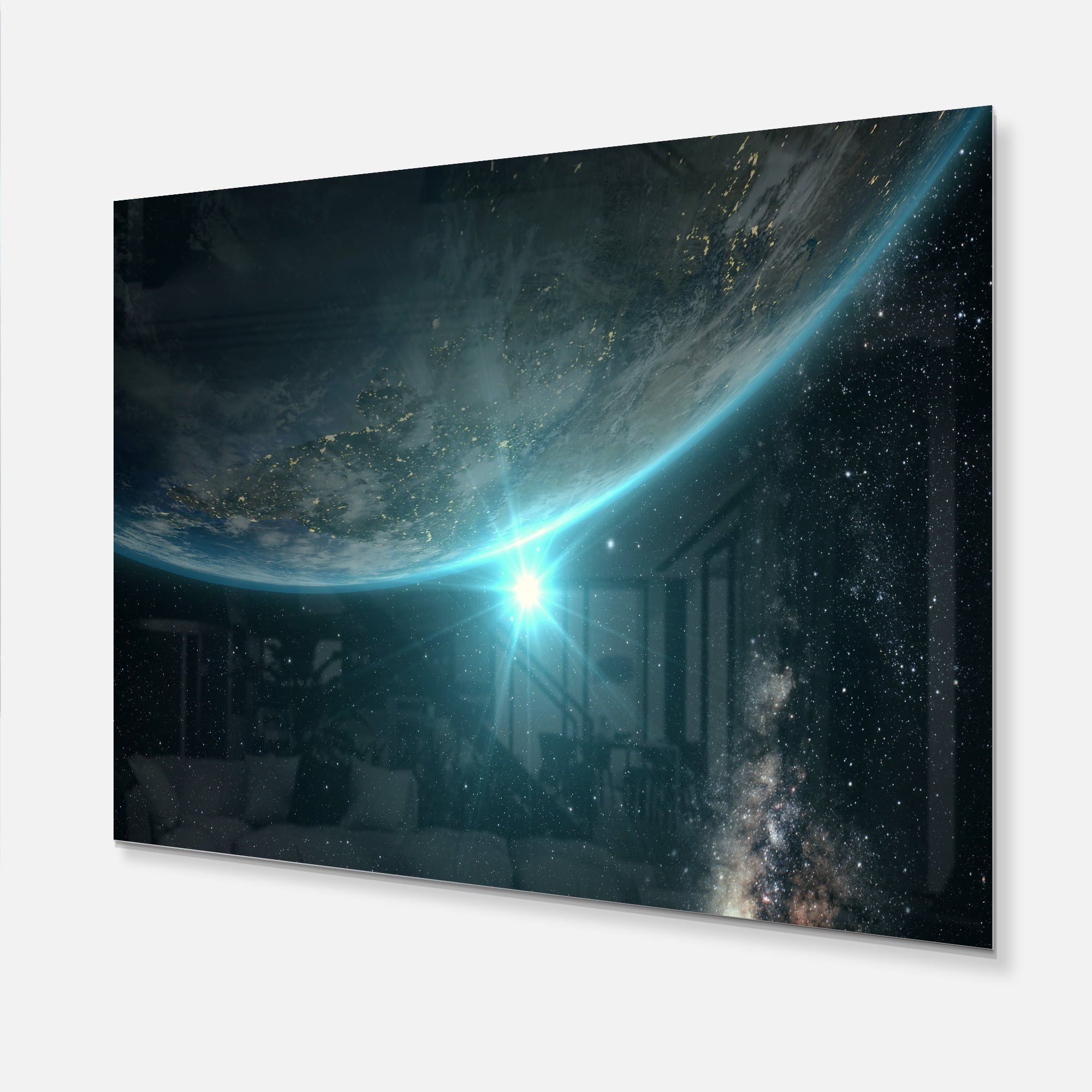 Designart 'Sunrise in Earth from Space ' Contemporary Landscape Metal Wall Art