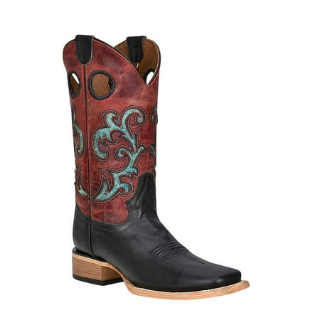 

Circle G Womens L5909 Women s Inlay 12 Wide Square Toe Boot 10 M Black/Red