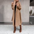 thumbnail image 2 of Rigardu Autumn And Winter Simple Long Sleeve V Neck Lace Woolen Coat Top For Women Khaki + 3XL, 2 of 9