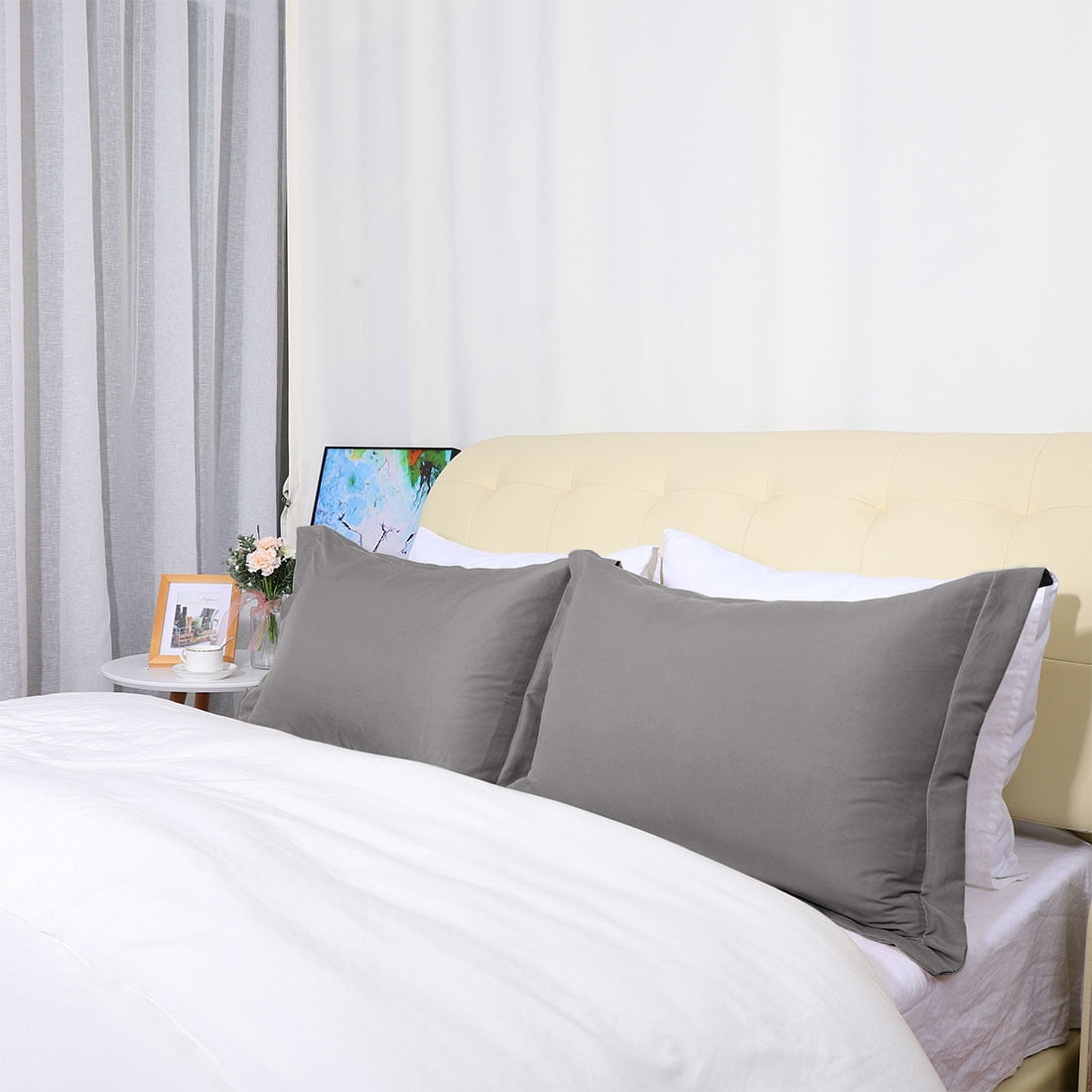 Unique Bargains Pillowcases Soft Microfiber Pillow Shams Set of 2 Standard Grey