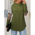 thumbnail image 6 of SHIBEVER Womens Tops Long Sleeve Round Neck T-Shirts for Women Fall Fashion Leopard Print Tops Casual Workout Loose Tunics Tops Blouses Army Green, 6 of 8