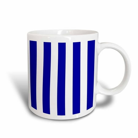 Classic Gift Mug - 3dRose Dark Navy Blue and White Stripes Pattern - vertical striped stripy stripey retro nautical classic - Ceramic Mug, 15-ounce