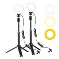 thumbnail image 1 of Andoer Mini 4 Inch LED Ring Light Kit with 2 * Ring Light 3200K-6500K Dimmable USB Powered + 2 * Desktop Tripod + 2 * Flexible Metal Ballhead for Live Streaming Online Teaching Video Conference, 1 of 9