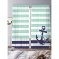 thumbnail image 4 of Anchor Aqua Semi Sheer Curtains 84 Inch Length 2 Panels Set, Modern Navy Blue White Striped Nautical Sheer Kitchen Curtain Privacy Voile Window Curtain for Living Room Bedroom Rod Pocket Drapes, 4 of 7