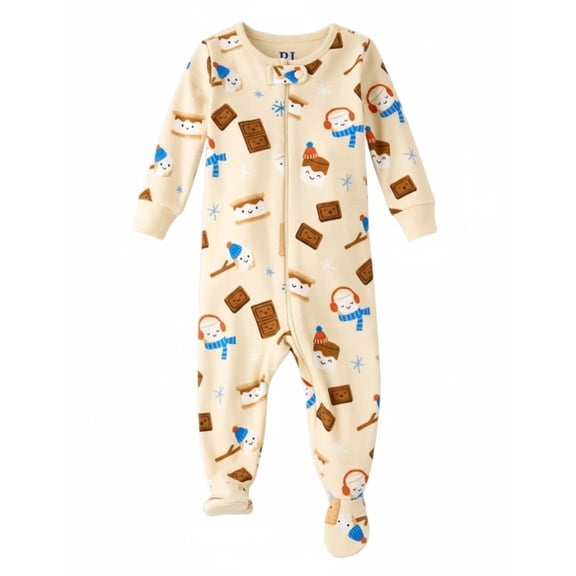 Toddler Boy's S'mores Winter Themed Print Footed Cotton Pajama Sleeper, Size 4T
