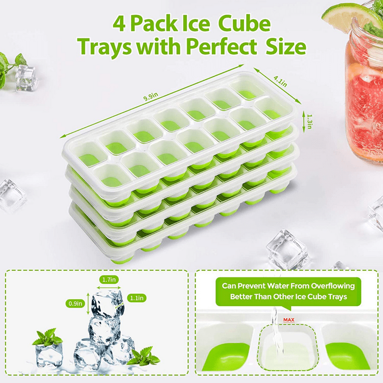 Silicone Ice Cube Trays for Freezer, 14-Ice Cube Tray 4 Pack Stackable Ice  Tray with Lid Spill-Resistant, Rubber Ice Trays Easy Release, BPA Free Ice