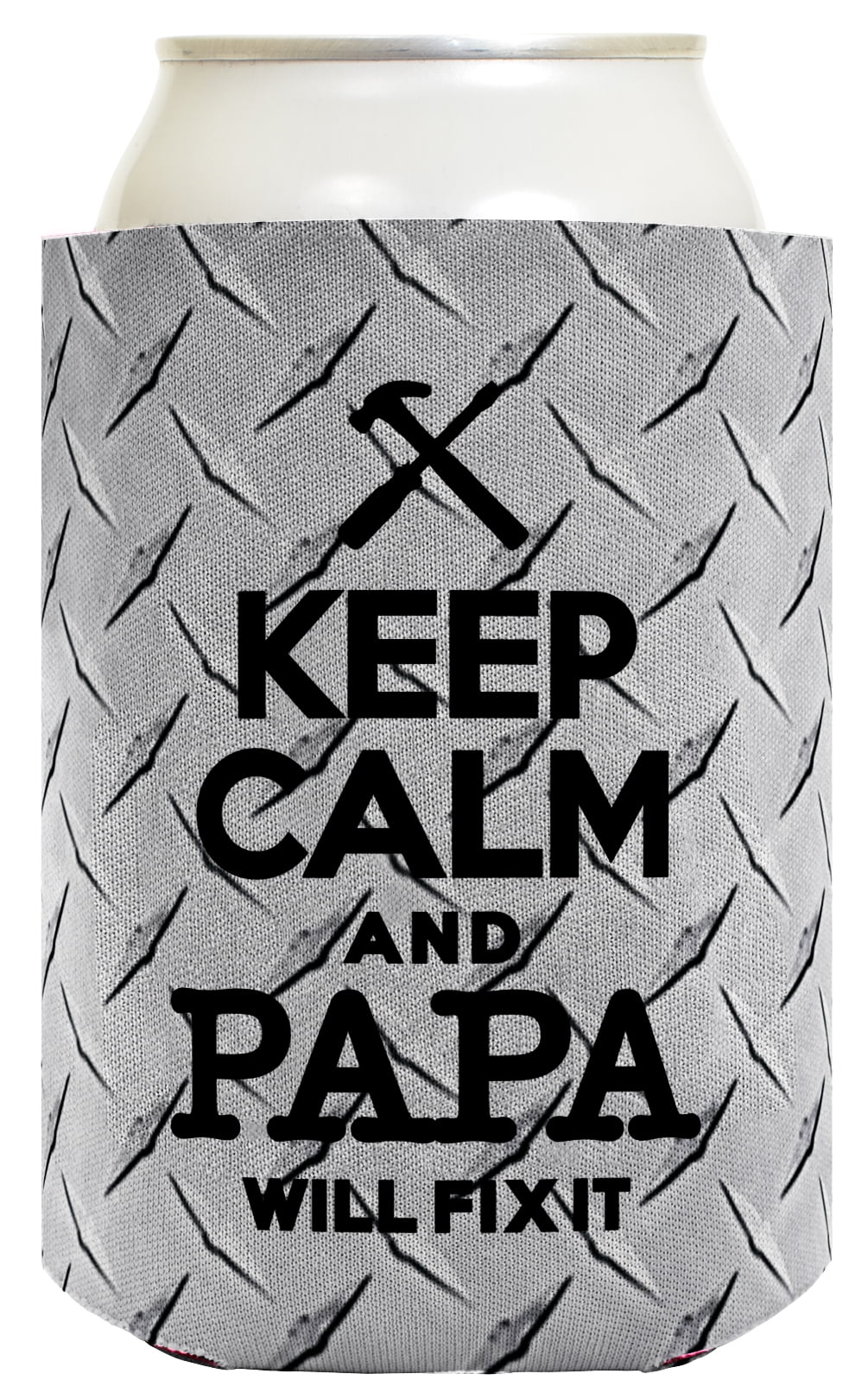 ThisWear Funny Beer Coolie Keep Calm Papa Will Fix It Father's Day Gift for Dad or Grandpa 6 Pack Can Coolie Drink Coolers Coolies Diamond Plate