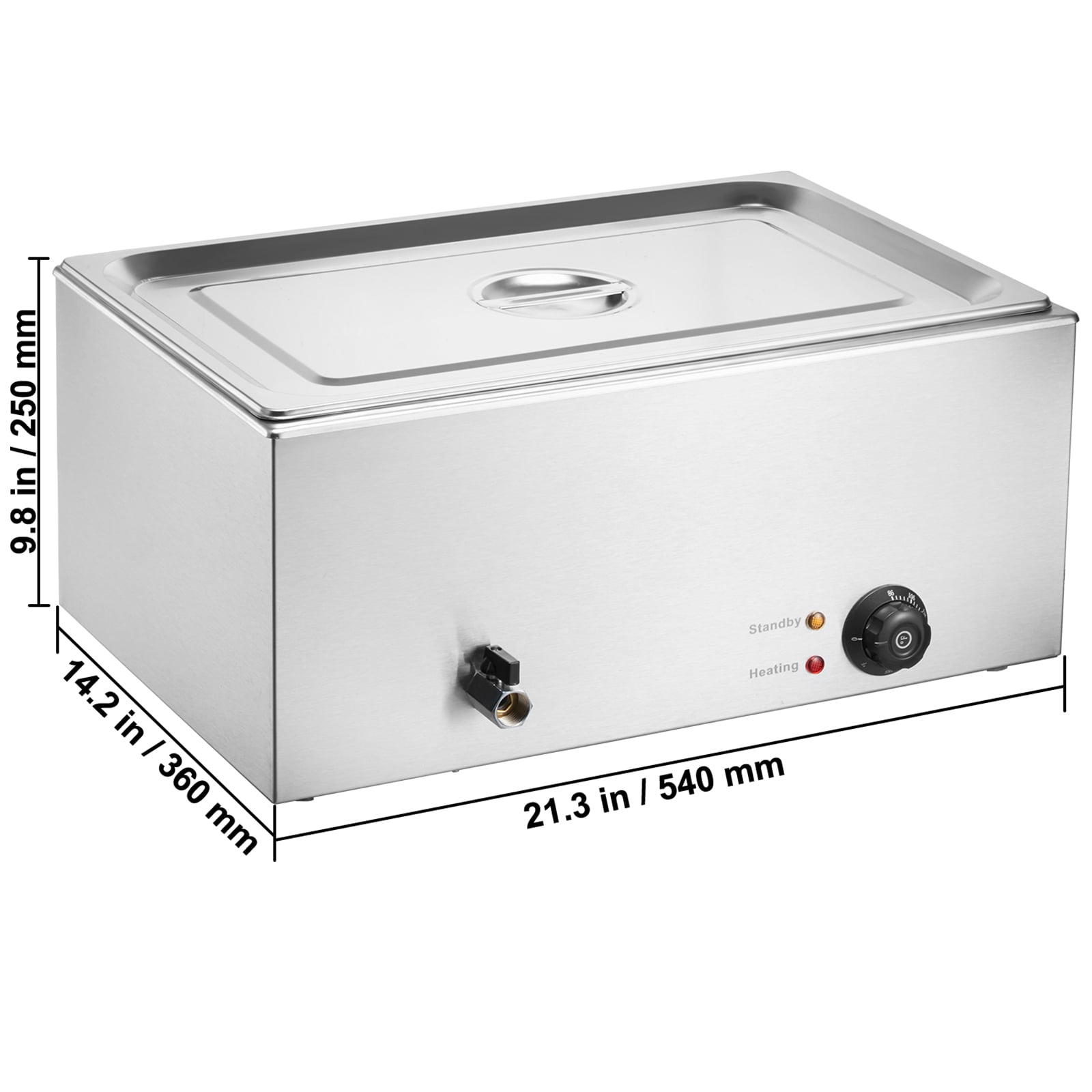 KFFKFF Professional Food Heating Station, 19QT Single Electric Steam Counter, 1200W, Stainless Steel Buffet Server with Temperature Adjustment 86-185°F for Event Catering, Silver