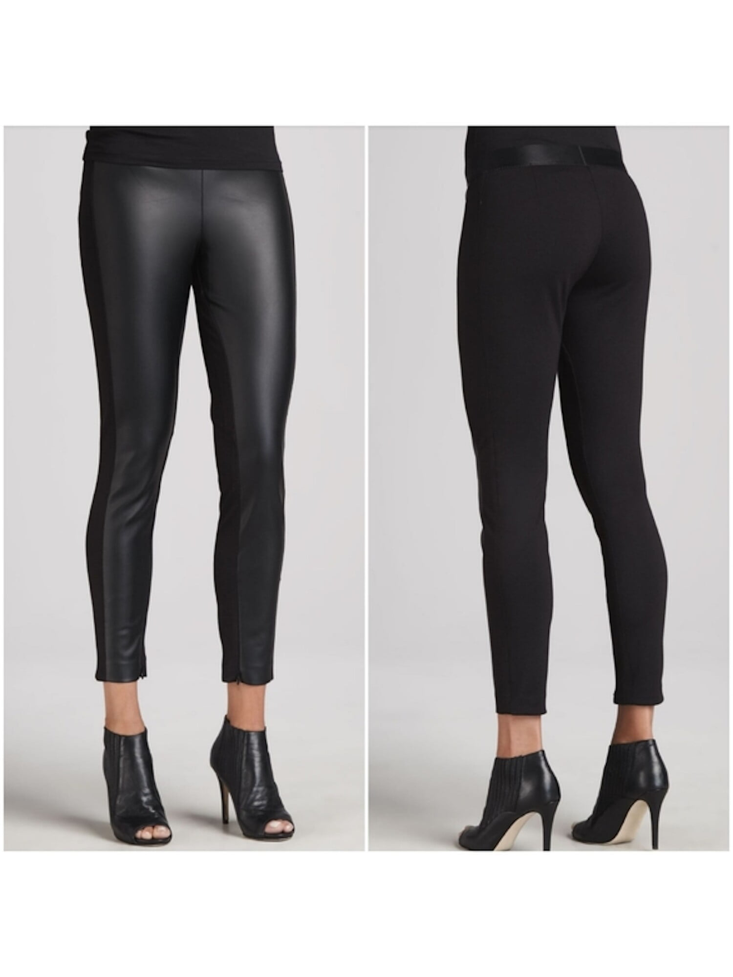 DONNA KARAN Womens Black Faux Leather 