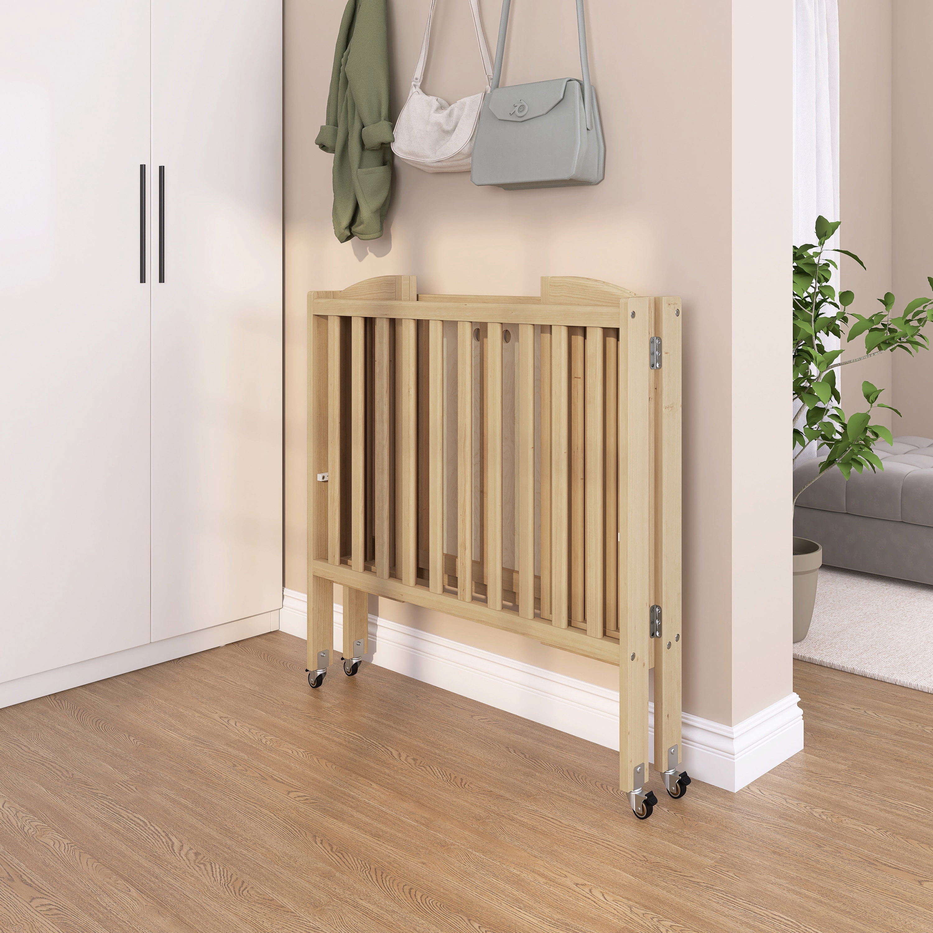 Dream On Me 2‑in‑1 Folding Portable Mini Crib – Natural