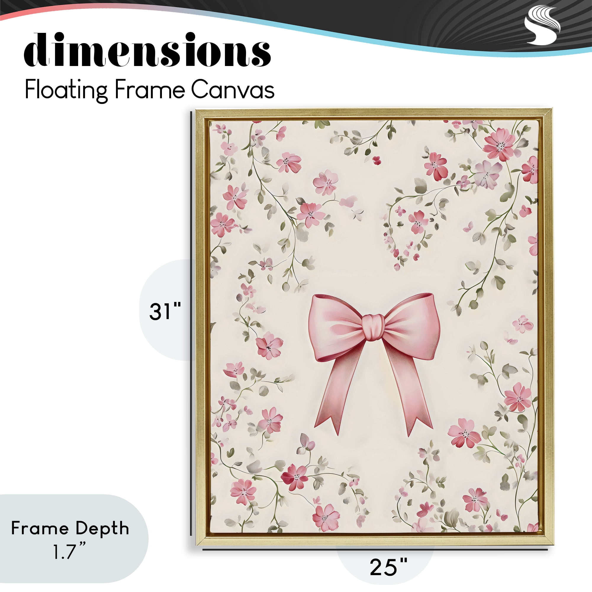 Stupell Industries Girly Ribbon Bow Gold Framed Floater Canvas Wall Art, design by Arlington Prints