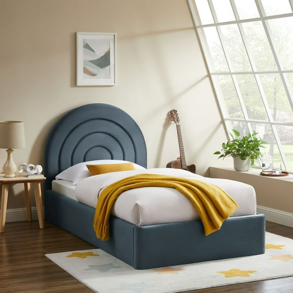Modway Solana Arched Performance Velvet Twin Platform Bed in Cadet Blue