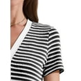 thumbnail image 5 of INSPIRE CHIC Women's Casual Summer V Neck Short Sleeve Striped Ribbed Knit Midi Dresses XS Black, 5 of 6