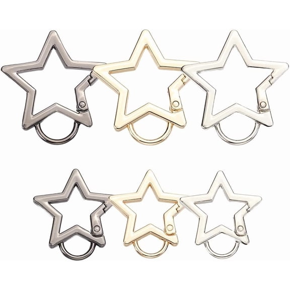 Colorful 1 Box 6 Styles Star Keychain Clip Star Keyrings 2 Sizes Silver Golden Gunmetal Alloy Heavy Duty Holder with Key Chain Rings Carabiner Clips Heavy Duty for Keys Hiking Fishing Travel