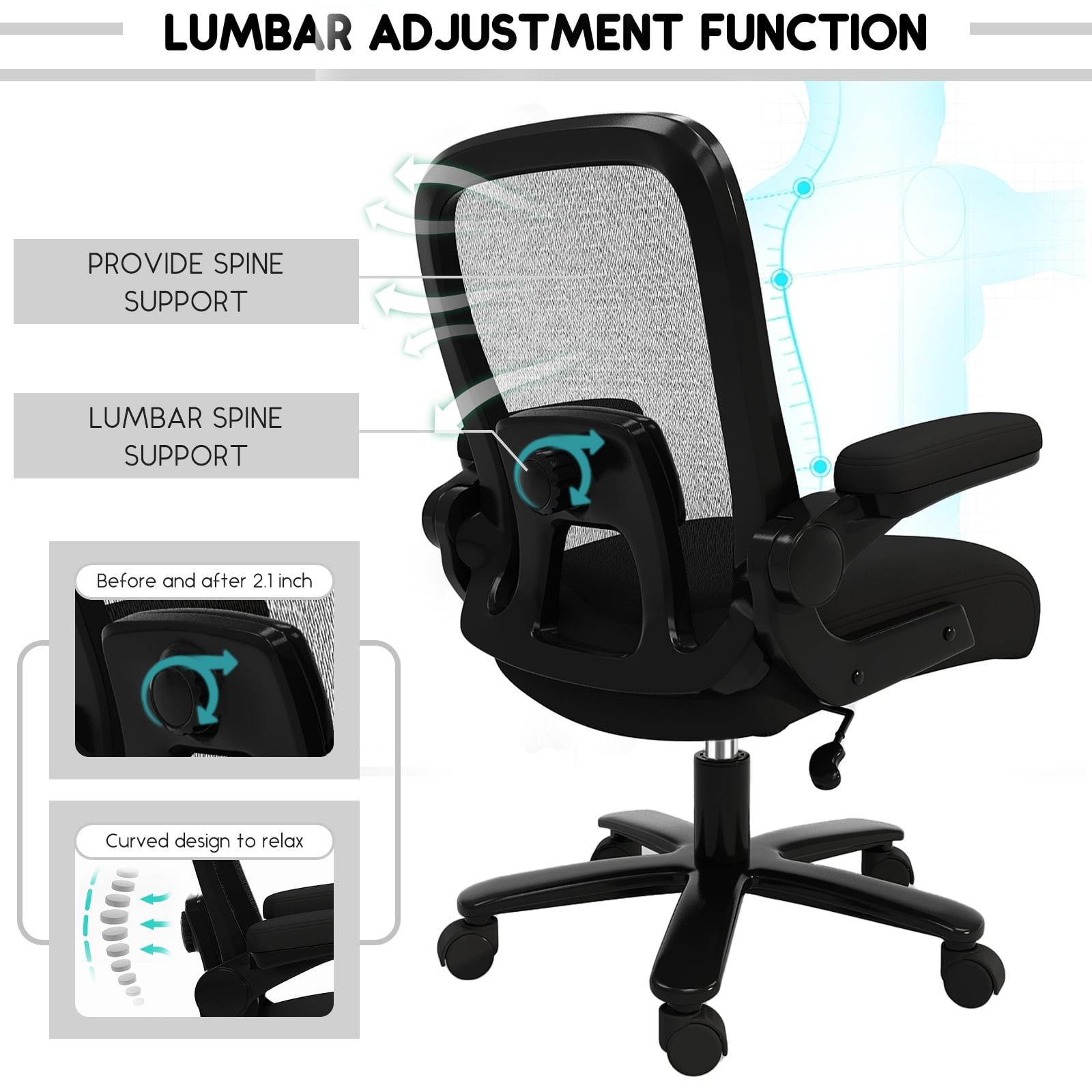 Solfway Big and Tall Mesh Office Chair 500 lbs, Ergonomic Computer Chair with Lumbar Support, Middle Back Desk Task Chair with Wide Seat, Black