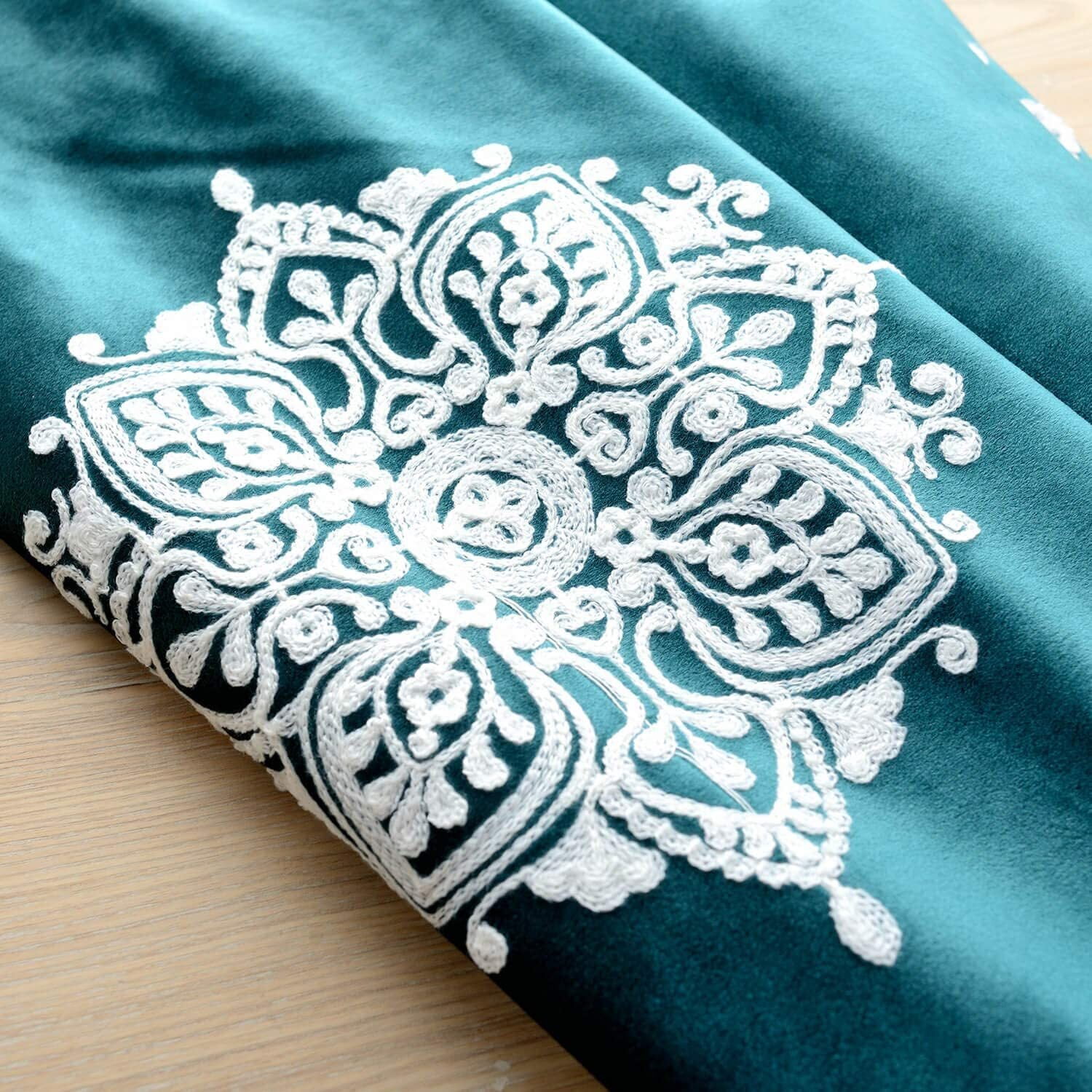 VOGOL European Floral Embroidered Curtains, Blackout Velvet Drapes Grommet for Bedroom Living Room, Modern Contemporary Grommet Window, 2 Panels, W52"xL63", Green