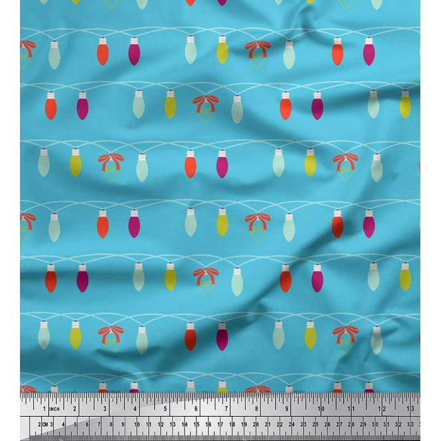 Soimoi Blue Moss Georgette Fabric Bulbs Home Decor Print Fabric by the Yard 42 Inch Wide