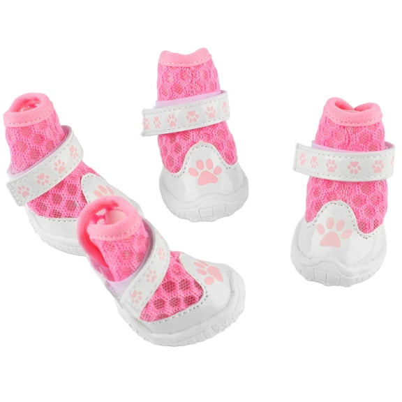Riousery Dog Booties Summer Breathable Mesh Paw Protector with Anti-Slip Sole for Outdoor Walking, Pink, 4 Pack (7.08 inches / 18 cm)