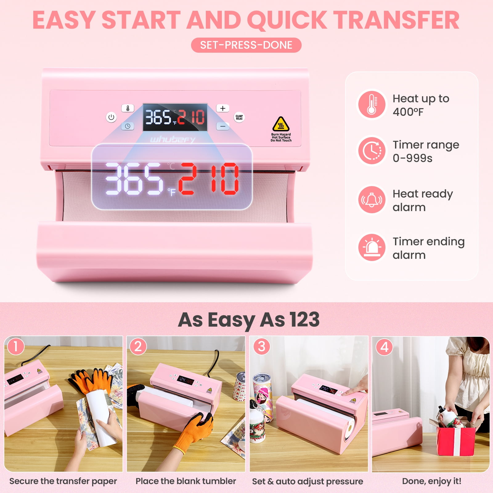 Adnoom Auto Tumbler Heat Press Machine, 30OZ Mug Heat Press Fast & Even, Automatic Sublimation Tumblers Press, Cup Transfer Machine for 11-30OZ Stainless Steel, Ceramic Pink