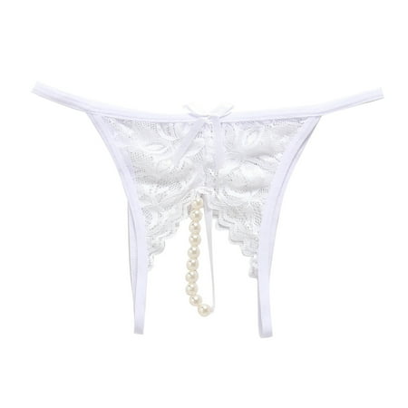 Sexy Thongs for Women White String Thong Pearl Panty Low Rise T-Back Underpants L