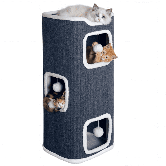 Exenoray Space-Saving Indoor Cat House Condo, 3-Level Soft Felt Enclosed Cat Apartment with Washable Mat for Sleeping and Hiding