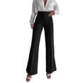 thumbnail image 1 of Pantalones holgados informales para mujer: pantalones rectos con abertura, cintura elástica, tallas S-L, 1 of 7