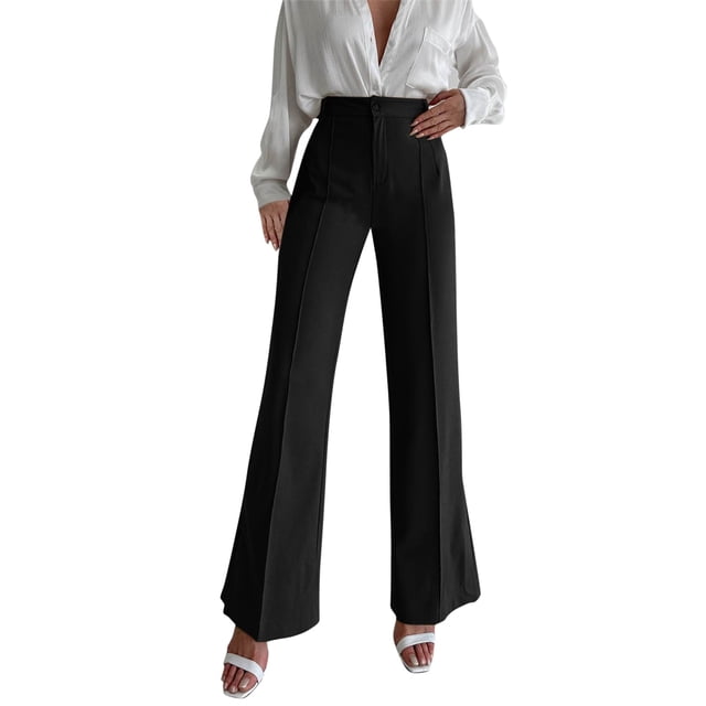 Pantalones holgados informales para mujer: pantalones rectos con abertura, cintura elástica, tallas S-L