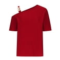 thumbnail image 4 of Économies d'Été KIHOUT Hauts d'Été pour Femmes, Blouse Mode Décontractée pour Femmes à Col Court Uni, Blouse à Col Asymétrique (Rouge G), 4 of 5