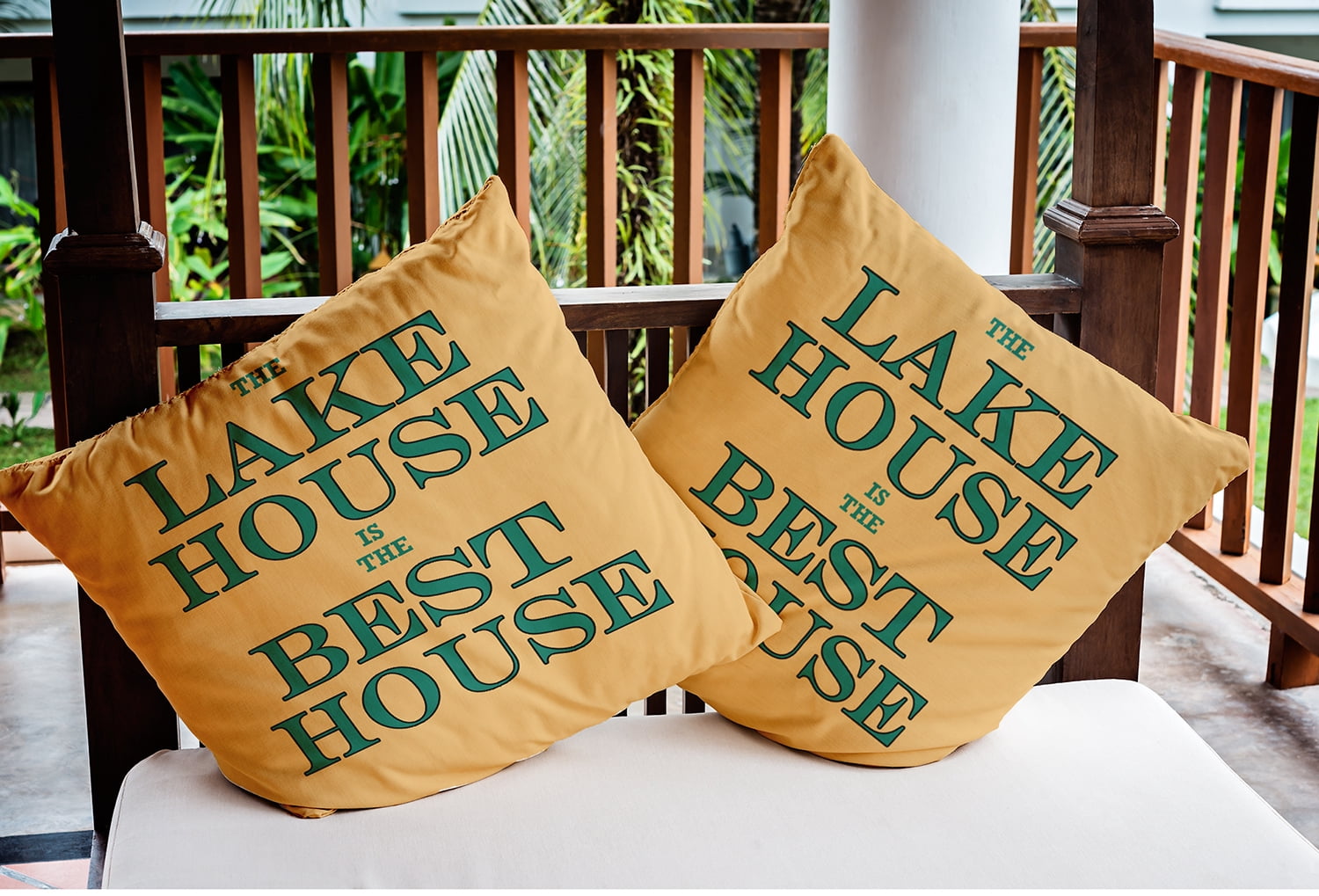20" x 20" Simply Daisy Lake House Best House Indoor/Outdoor Pillow, Kelly Green Qty 1