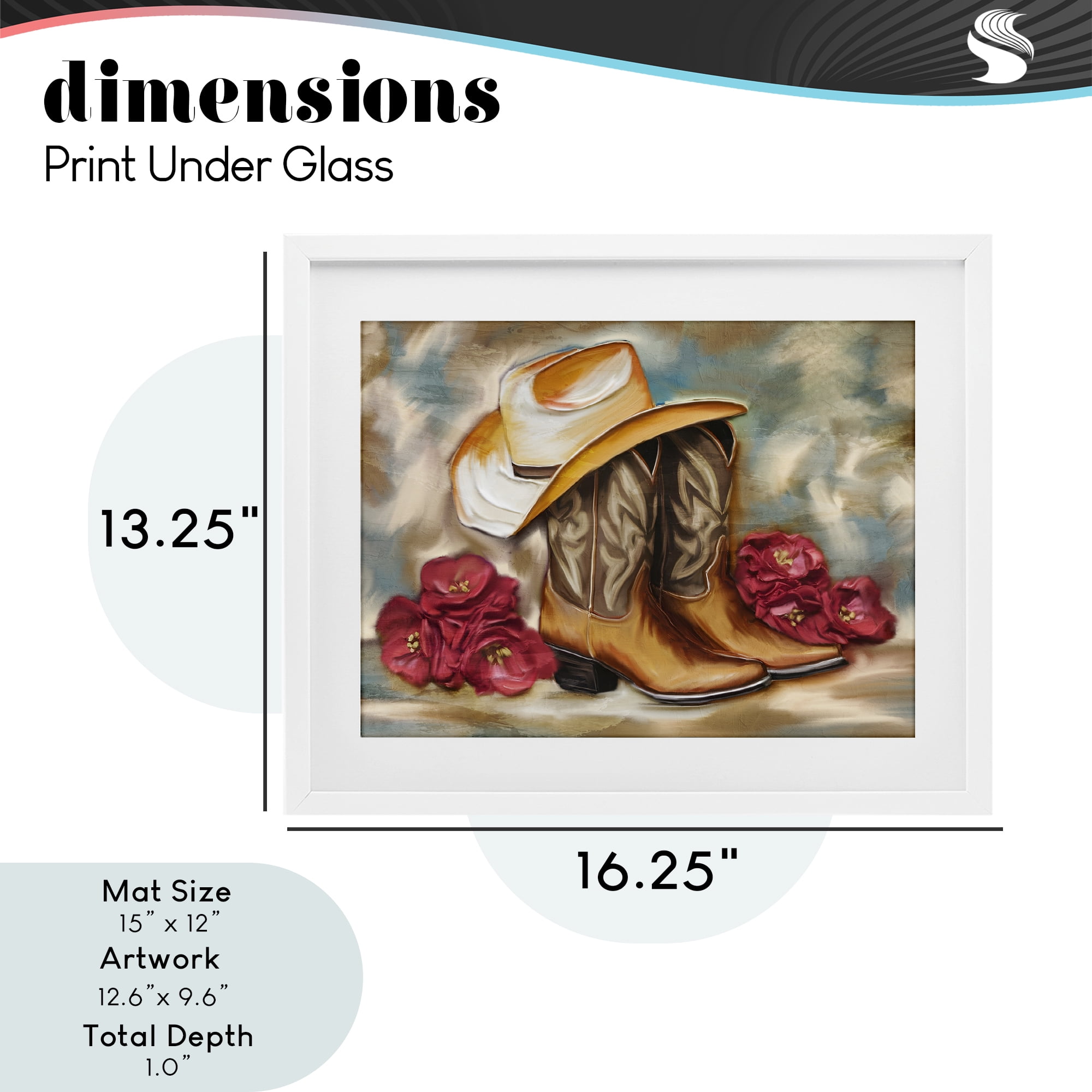 Boots & Floral Bunches White Framed Print Under Glass, design by Kim Allen