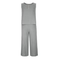 thumbnail image 3 of Htigea Women's Summer 2 Piece Outfits Sleeveless Round Neck Tank Crop Basic Top Capri Wide Leg Pants Set with Pockets Sale Gray 2XL, 3 of 3