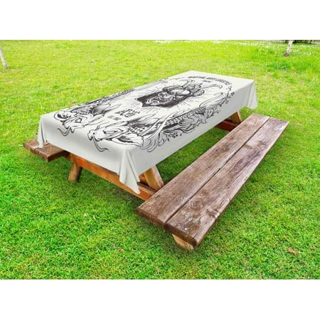 

Asian Outdoor Tablecloth Traditional Japanese Samurai Mask Koi Fish Martial Arts Lifestyle Tokyo Typography Decorative Washable Fabric Picnic Table Cloth 58 X 84 Inches Coconut Grey by Ambesonne