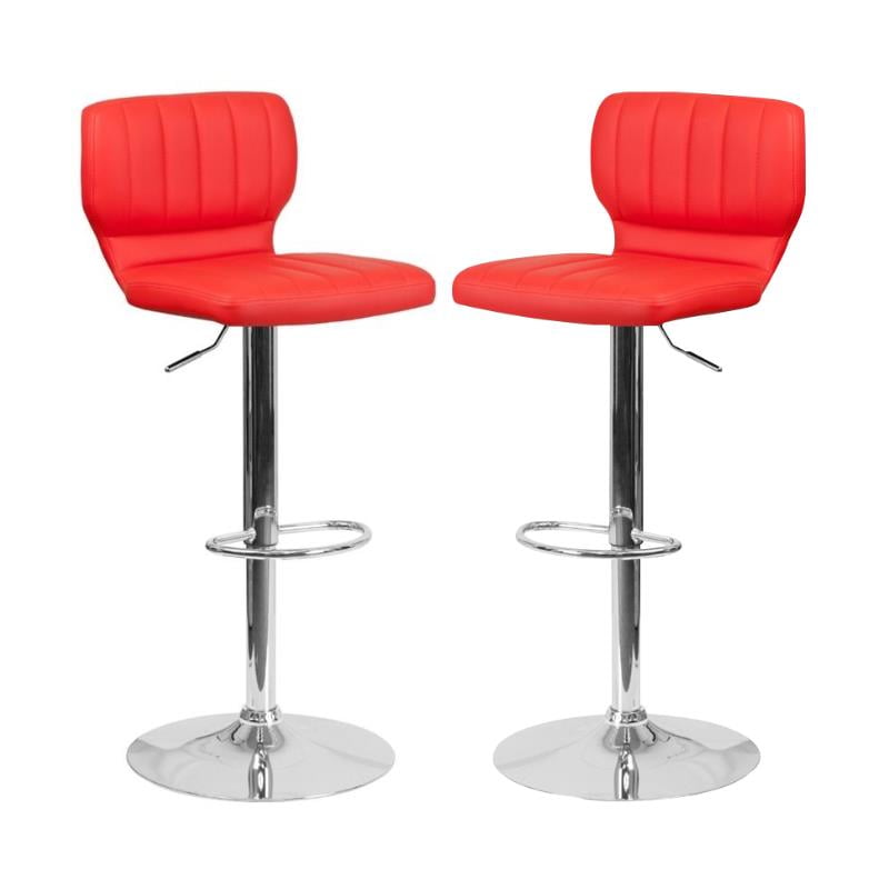 Home Square Faux Leather Vinyl Upholstery Bar Stool in Red Set of 2