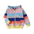 thumbnail image 2 of MAIHAN-Girls Rainbow Striped Zip Up Hoodie - Long Sleeve Patchwork Sweatshirt Jacket for Toddler Kids, Soft Lightweight Fall Winter Coat for Casual Daily Wear, Outdoor Sports(Orange,3-4Years), 2 of 8