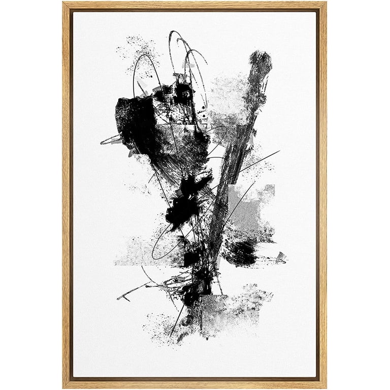 PixonSign Framed Canvas Print Wall Art Curved Black Blushstrokes