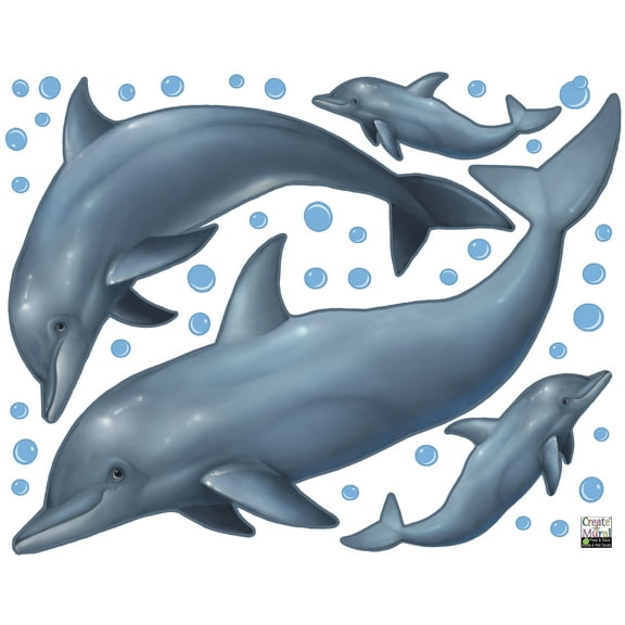 Dolphin Wall Decals Under the Sea Ocean Kids Room Stickers (4) Dolphins 6"-14" & Many Bubbles