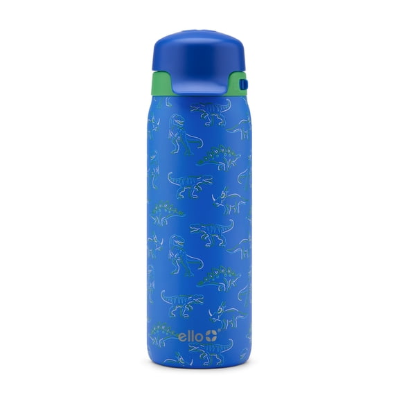 Ello Flip & Fill 18oz Stainless Steel Water Bottle - Electric Dino