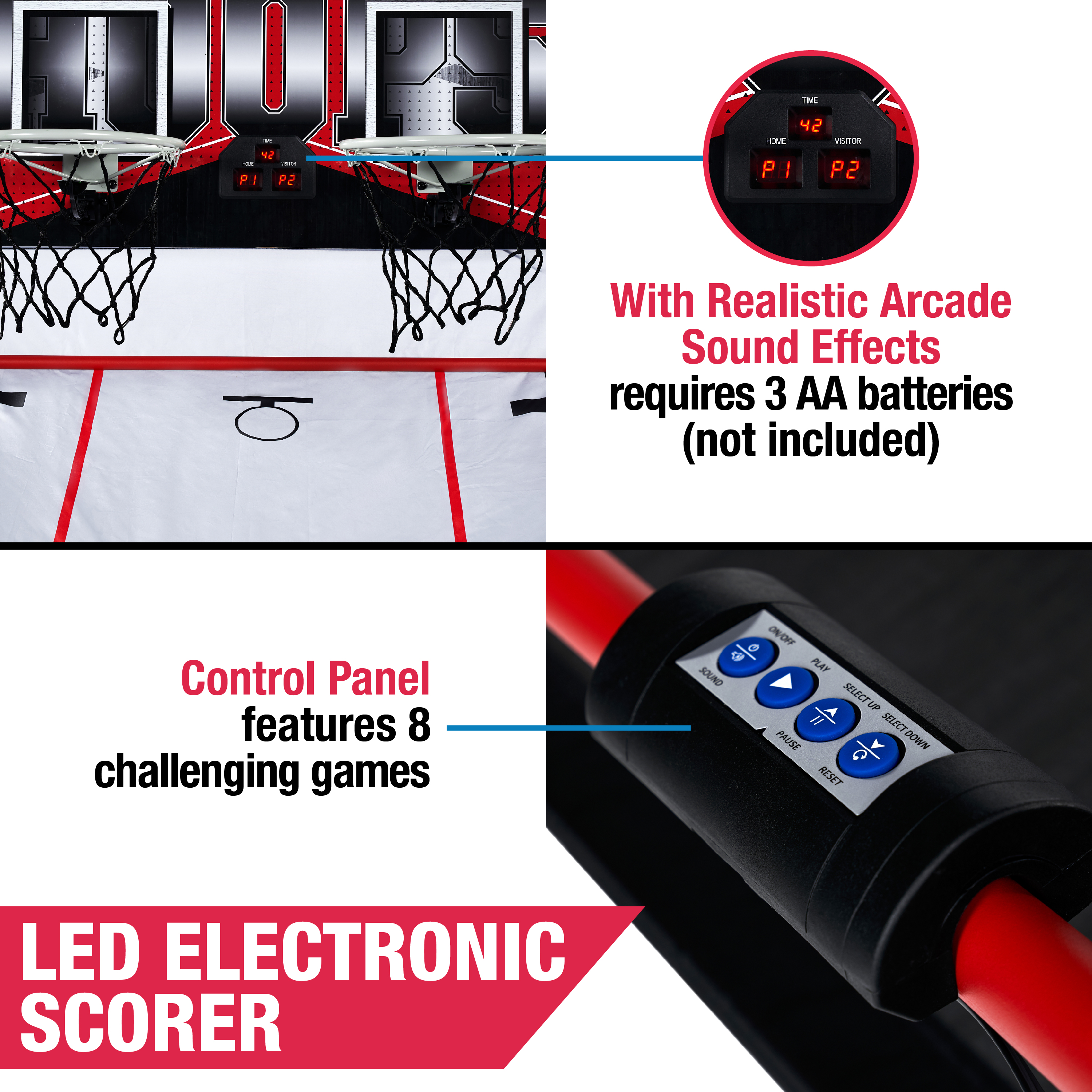 MD Sports EZ Fold Indoor Dual Shot 81" Arcade Basketball Game, LED Scorer, Black/Red - image 2 of 9