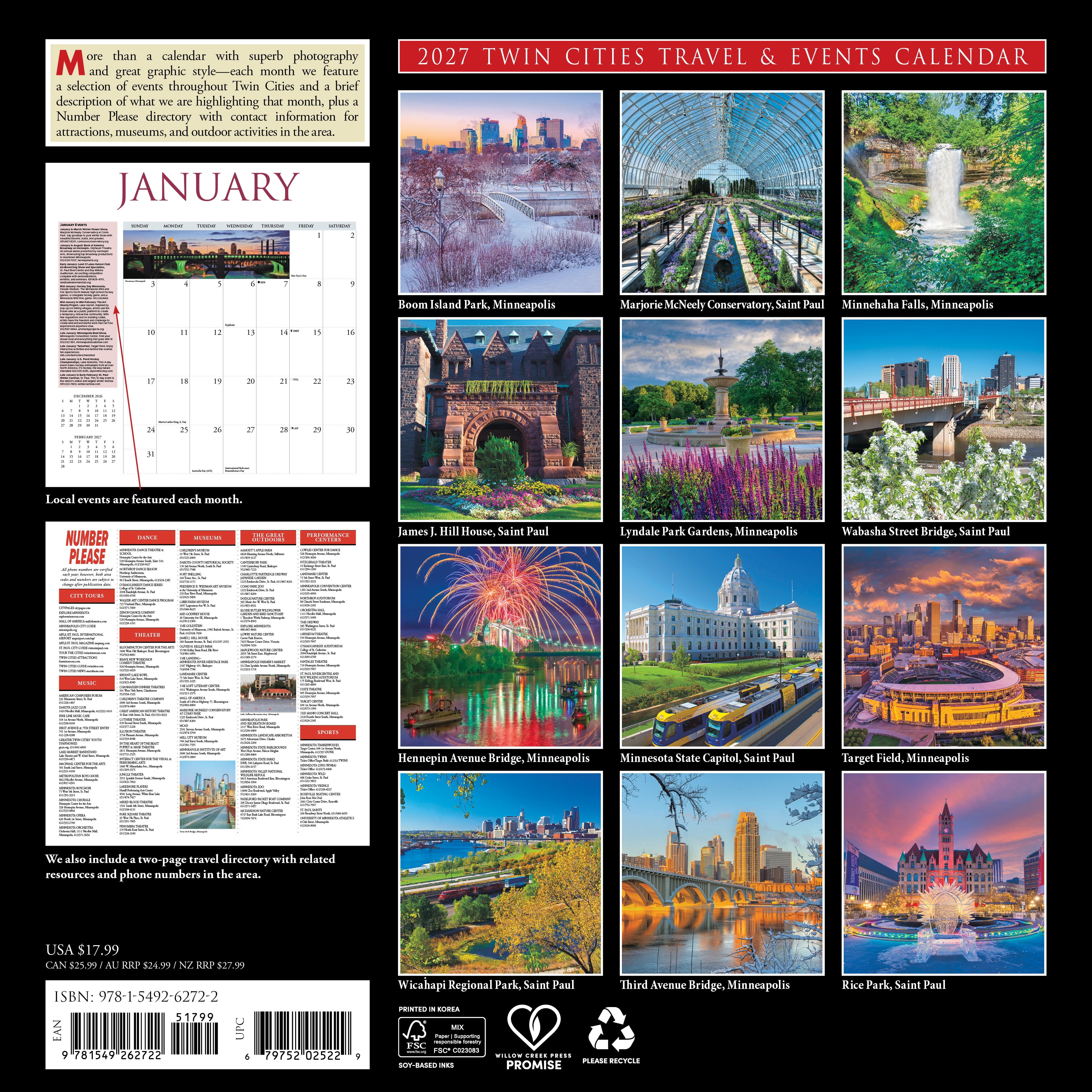 Willow Creek Press, Twin Cities 2027 Wall Calendar