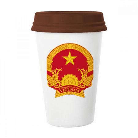 

Vietnam Asia National Emblem Mug Coffee Drinking Glass Pottery Cerac Cup Lid