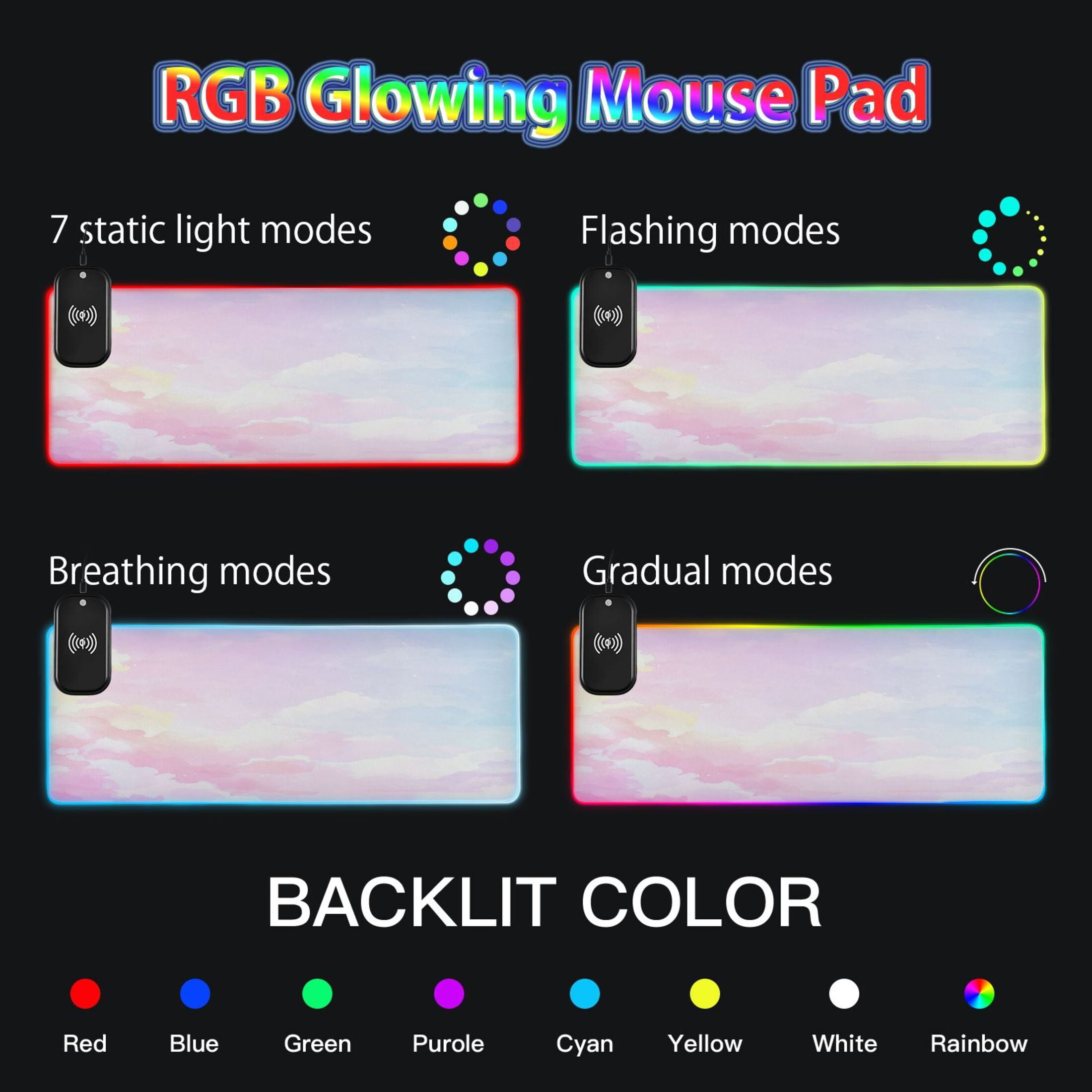 Pink Pattern Glowing Extended Large Gaming Mouse Pad 35.4x15.7in with Wireless Charger and Durable Edges